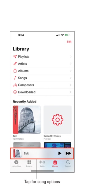 Apple iPhone Music App (tap for song options)