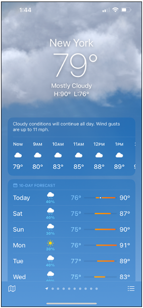 The hourly and daily local forecasts for New York.