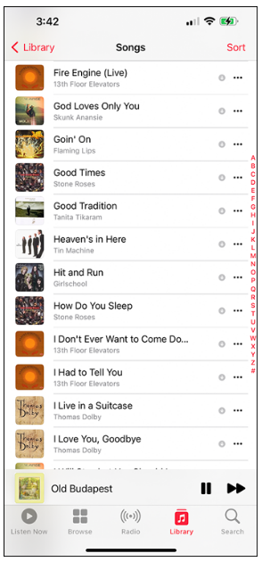 Songs in alphabetical order in Apple music app library