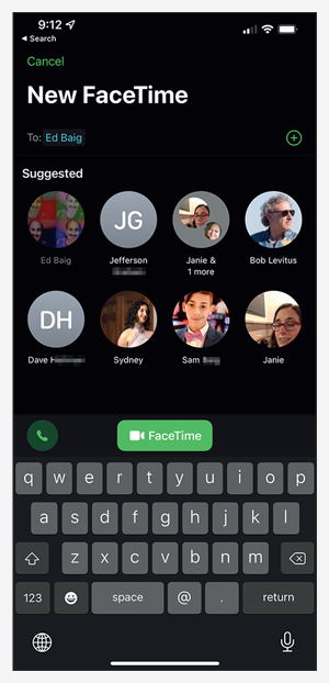 FaceTime contacts grid